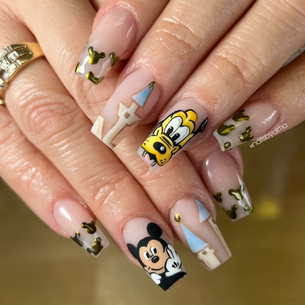 Add Whimsy with 35 Mickey Mouse Nail Designs in 2024 16 Luxurious Gold Mickey Mouse Nails