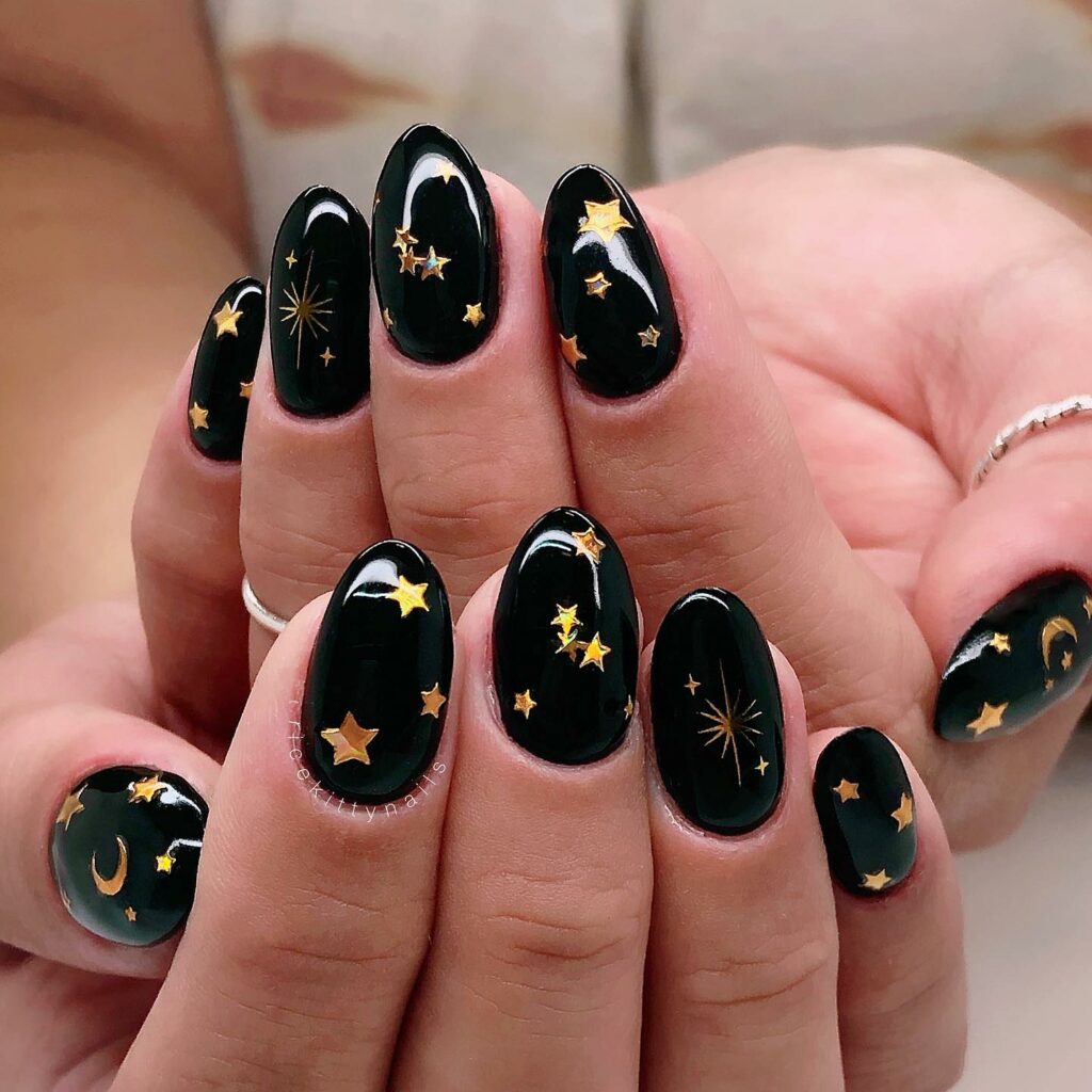 Discover 44 Trendsetting Black Nail Designs for 2024 47 Gold Stars black nails