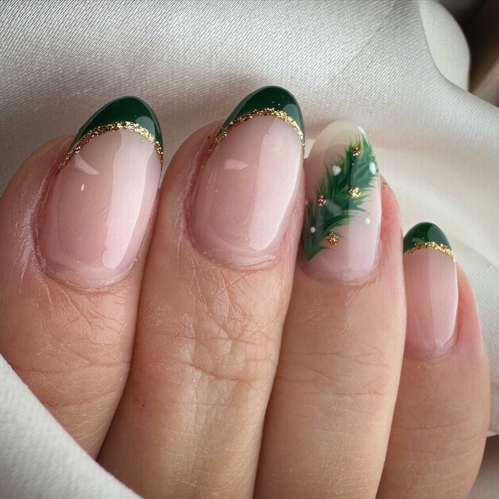 Bring Mistletoe Magic with 20 Mistletoe Nail Ideas in 2024 15 Gold and Green Mistletoe Nails