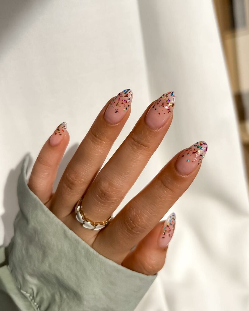 50 Latest Clear Nail Designs To Try In 2024! 18 Gold and Silver Confetti Clear Nails