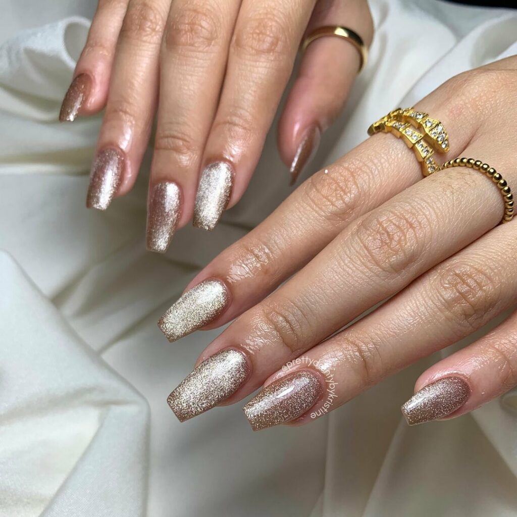 Captivating Cat-Eye Nail Designs to Try in 2024 π» 34 Gold and Taupe