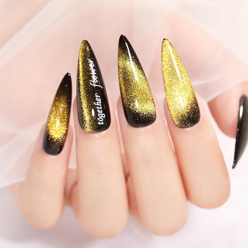 Captivating Cat-Eye Nail Designs to Try in 2024 π» 13 Gold cat eye nails