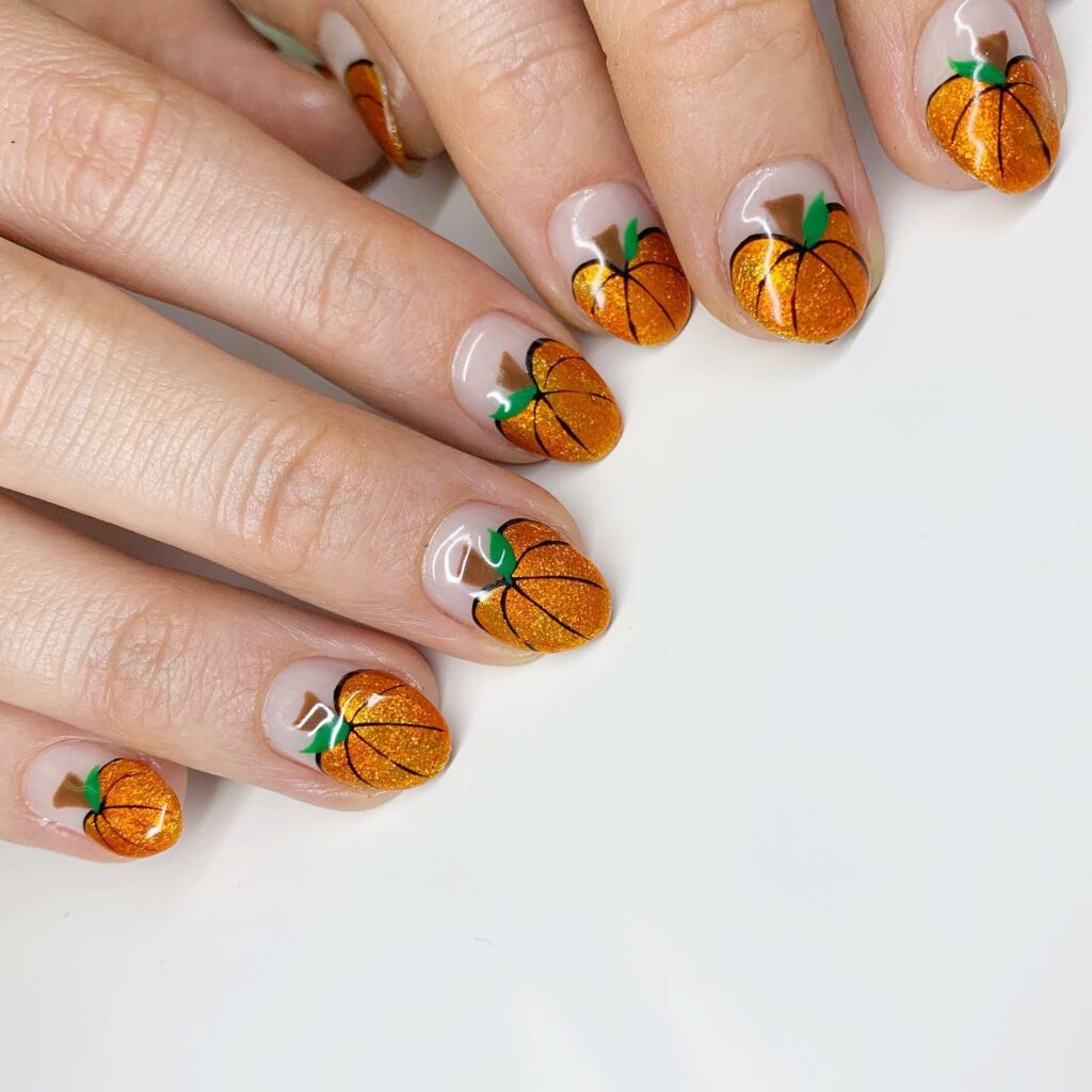 26 Latest Pumpkin Nail Designs To Try This Halloween 13 Golden Pumpkin Nails
