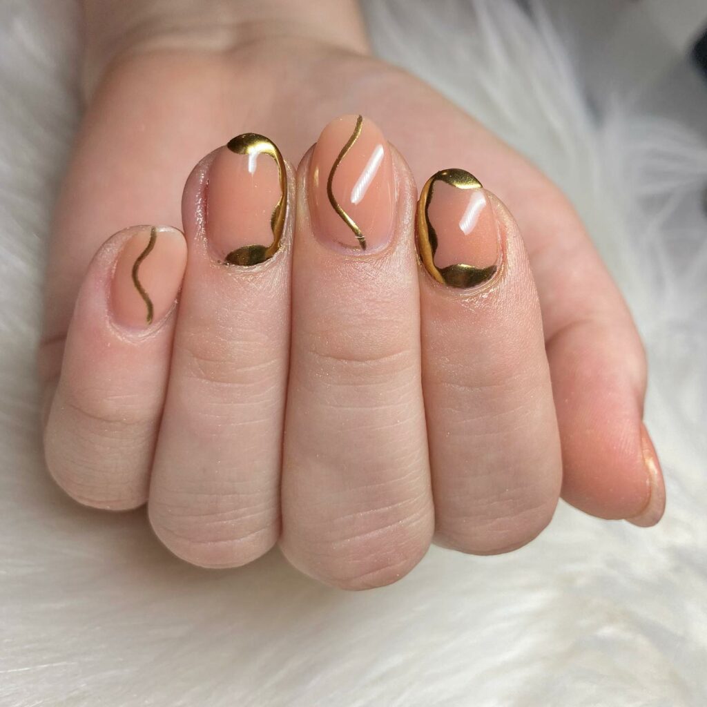 55 Latest Gold French Tip Nail Ideas To Try In 2024! 49 Abstract Swirl Gold French Nails