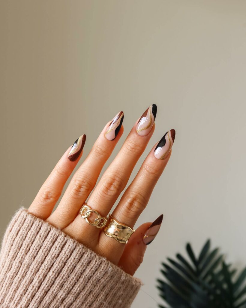 50 Latest Clear Nail Designs To Try In 2024! 36 Golden Swirls Clear Nail Designs
