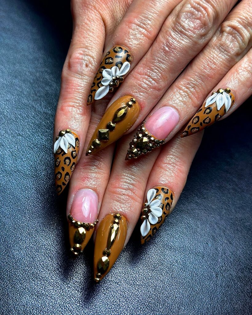 Add a Pop with 25 Cheetah Print Nails in 2024 37 Golden Wilderness Meets Floral Grace