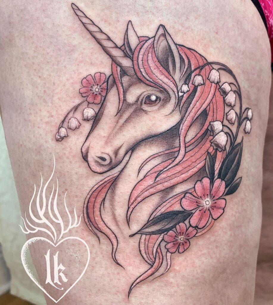 11+ Pink Tattoo Ideas That Will blow Your Mind! 11 Good Luck And Happiness Unicorn Tattoo