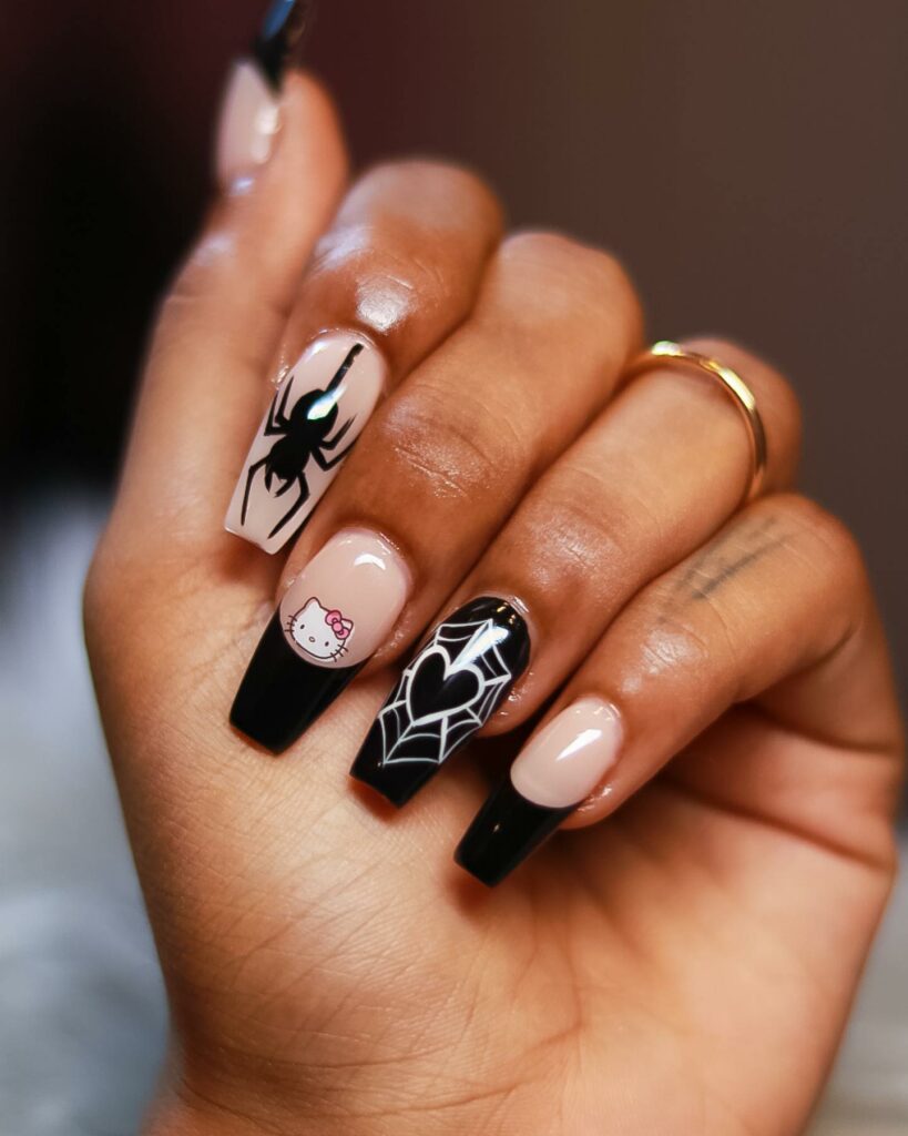 Get Spooky with 33 Black Halloween Nails To Try in 2024 41 Gothic spider web nails