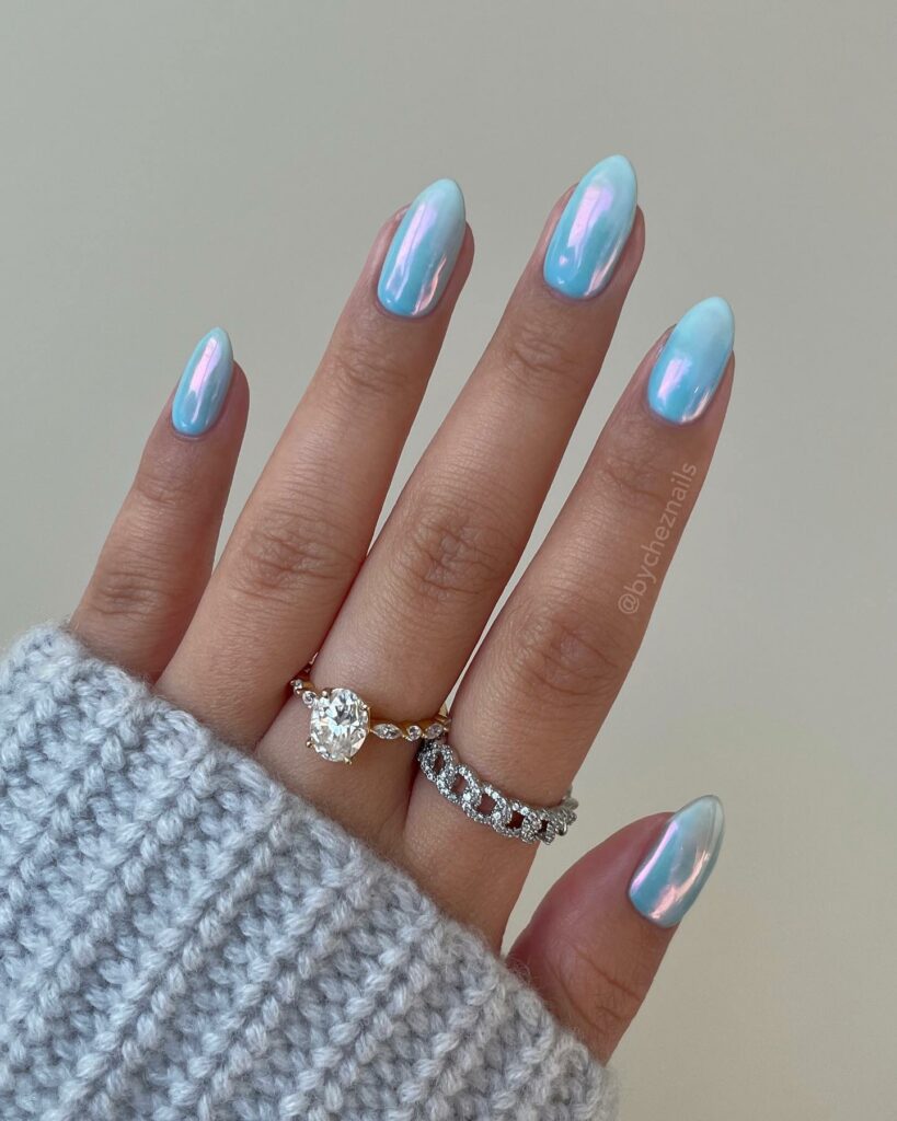 25 Latest Chrome Nail Ideas To Try In 2024! 33 Ethereal Gradient Blue Chrome Nails