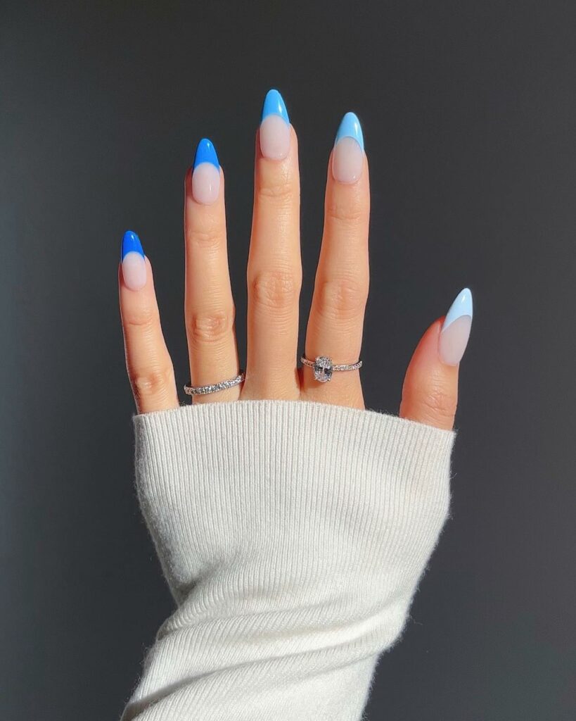30 Blue French Tip Nail Ideas To Try In 2024! 28 Gradient Blue French tip nails