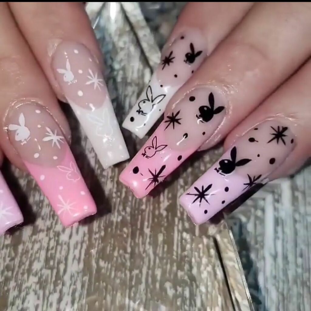28 Stunning Playboy Nail Designs for 2024 29 Gradient Clear Playboy Nails