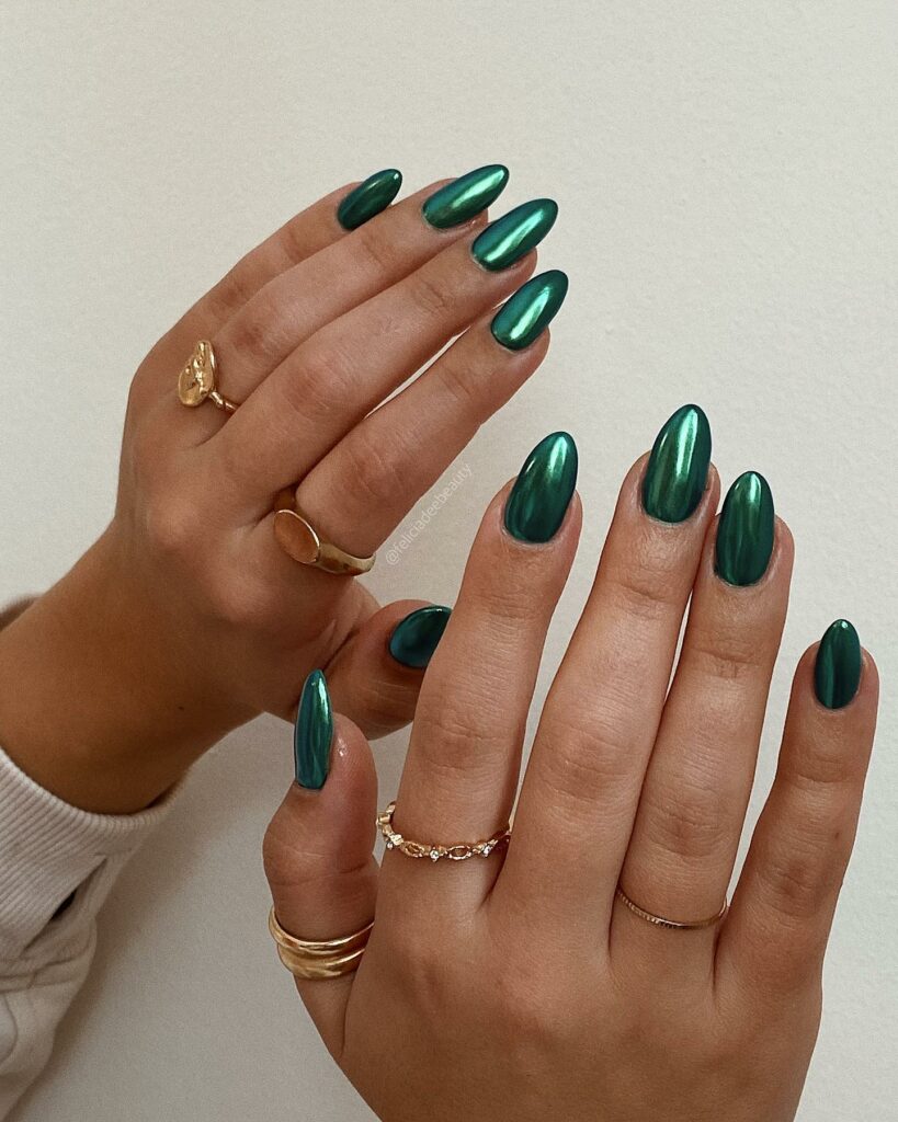 25 Latest Chrome Nail Ideas To Try In 2024! 27 Lush Radiance of Green Chrome Nails