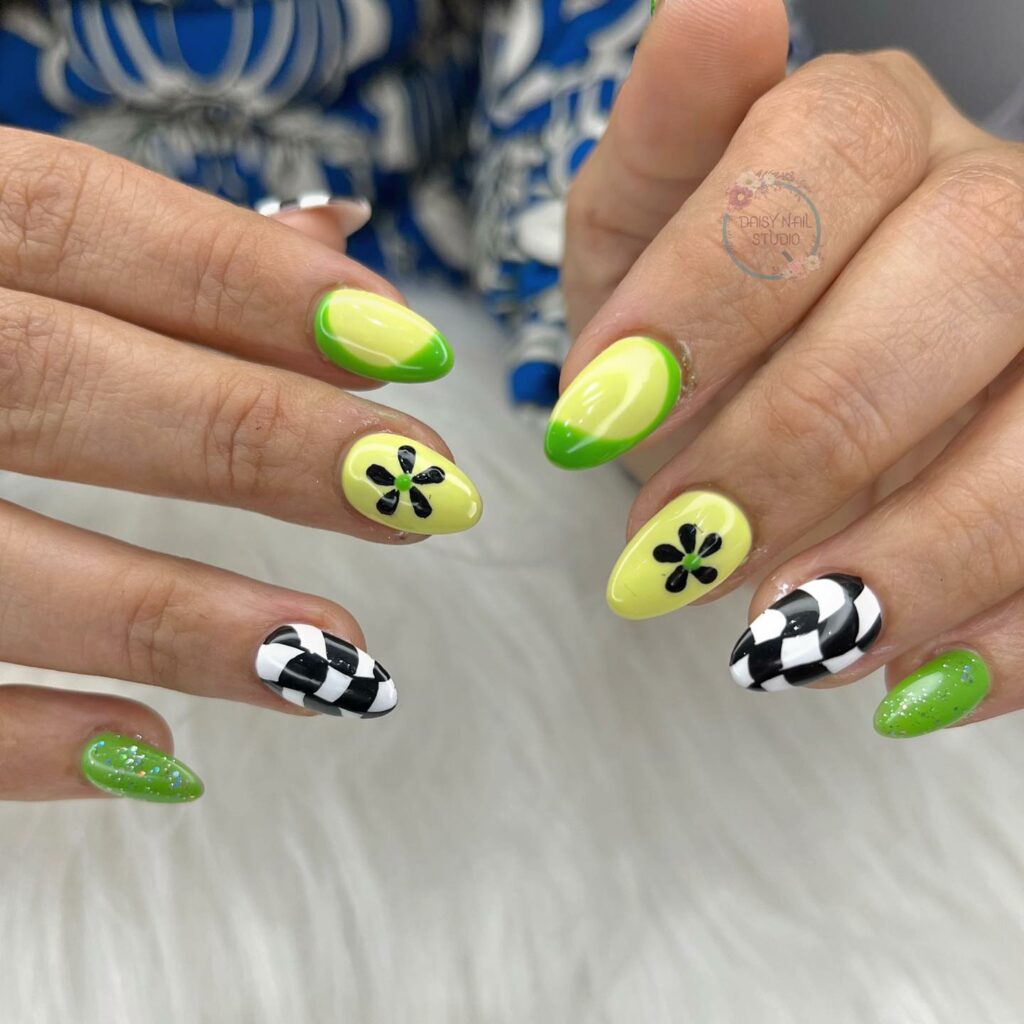 Find Your Style with 30 Daisy Nail Designs for 2024 16 Green Daisy nails