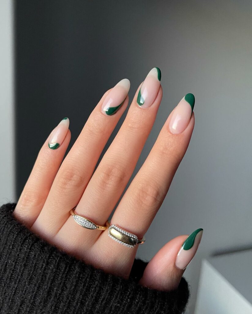 Explore 44 Olive Green Nail Designs in 2024 13 French Flair with a Green Twist
