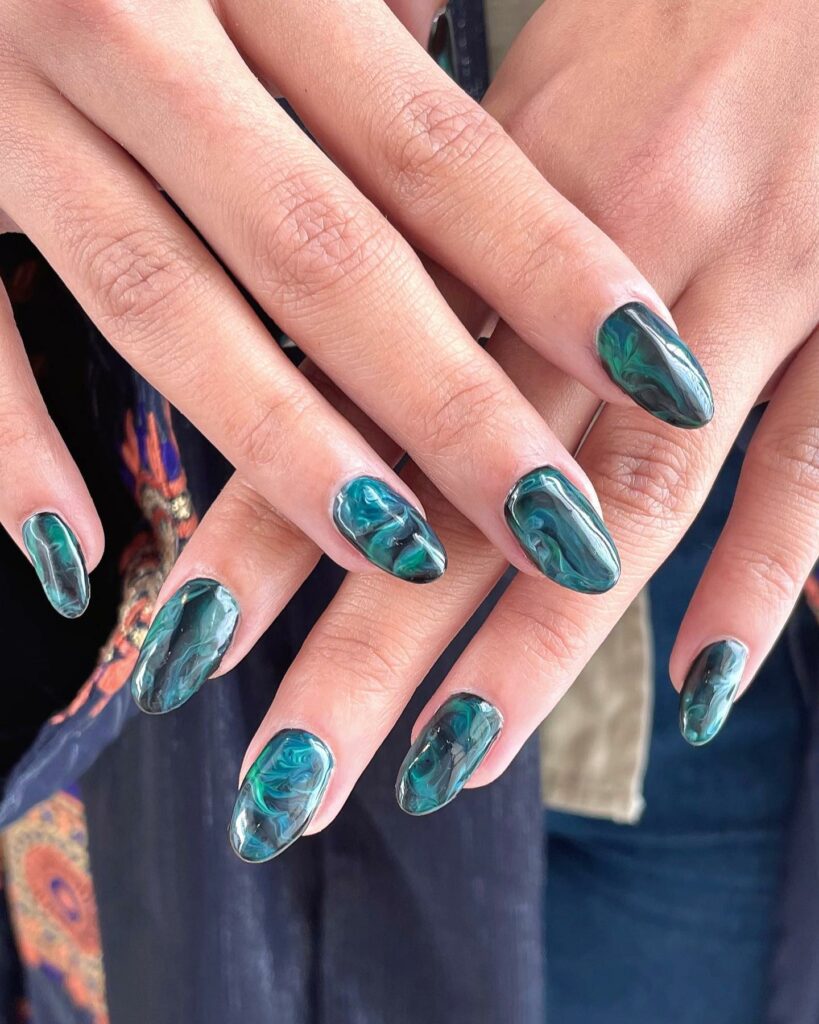Indulge in 40 Marble Nail Designs for 2024 26 Green and Blue