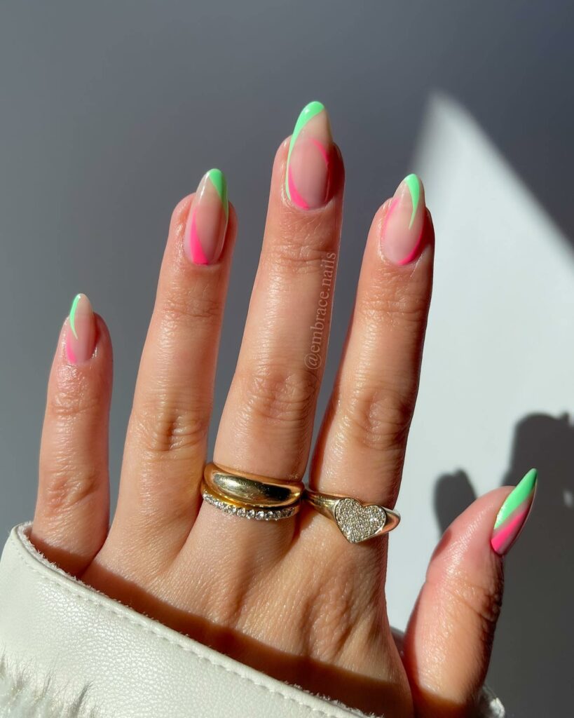 29 Vacation Nail Designs To Try In 2024 10 Green and Pink Vacation Nails