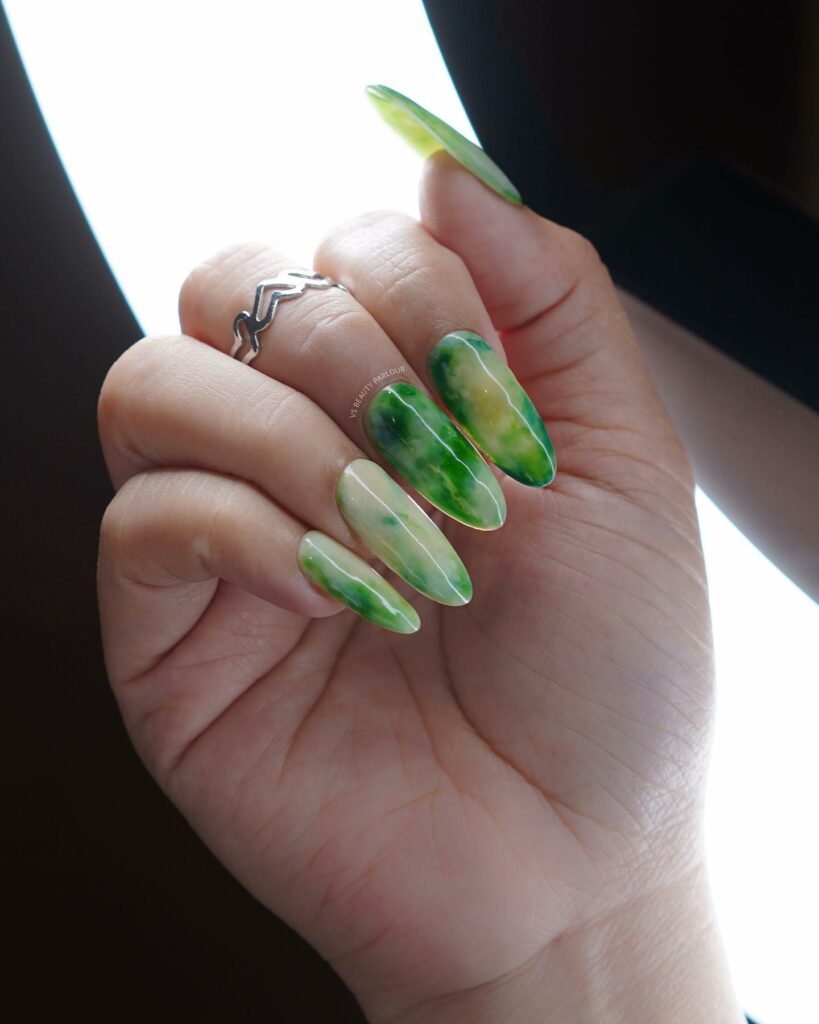 Indulge in 40 Marble Nail Designs for 2024 45 Green and White Marble nails