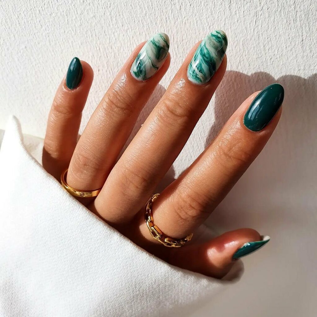 Indulge in 40 Marble Nail Designs for 2024 14 Green marble nails