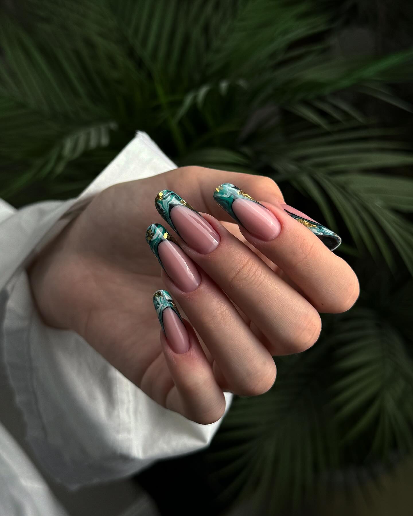 20 Latest Green Nail Designs To Try Today ✨ 11 Green Marble Elegance on Long Coffin Nails