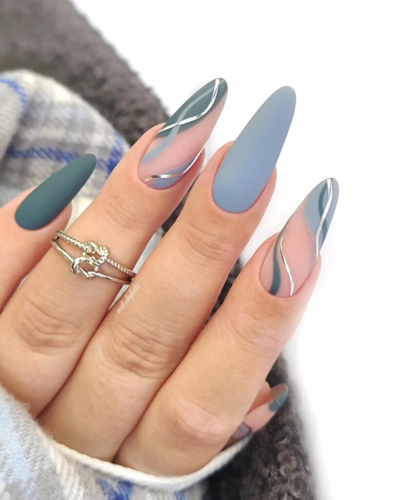Get Cozy with 20 Grey Christmas Nail Ideas in 2024 27 Grey Christmas Nails with Modern Metallic Lines