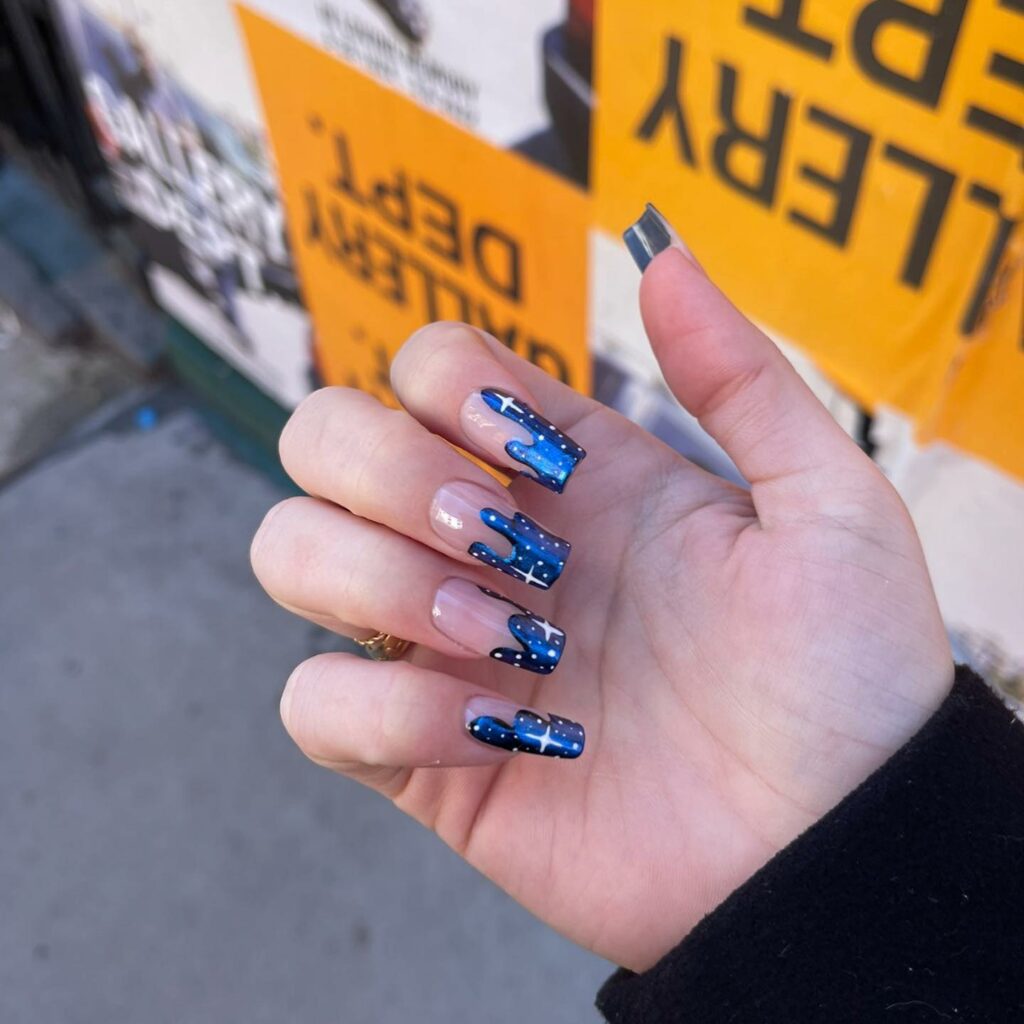 Mesmerizing Galaxy Nail Designs to Try in 2024 π 21 Grey with Blue Finish