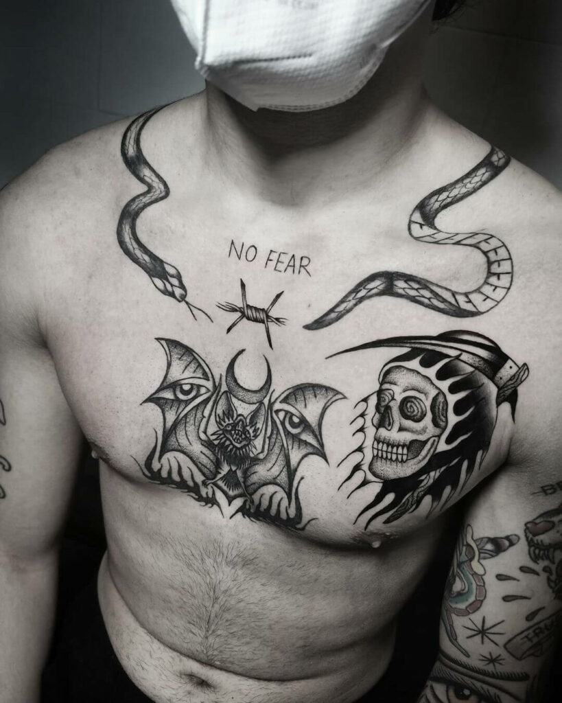 11+ Grim Reaper Chest Tattoo Ideas That Will Blow Your Mind! 15 Grim Reaper And Barbed Wire
