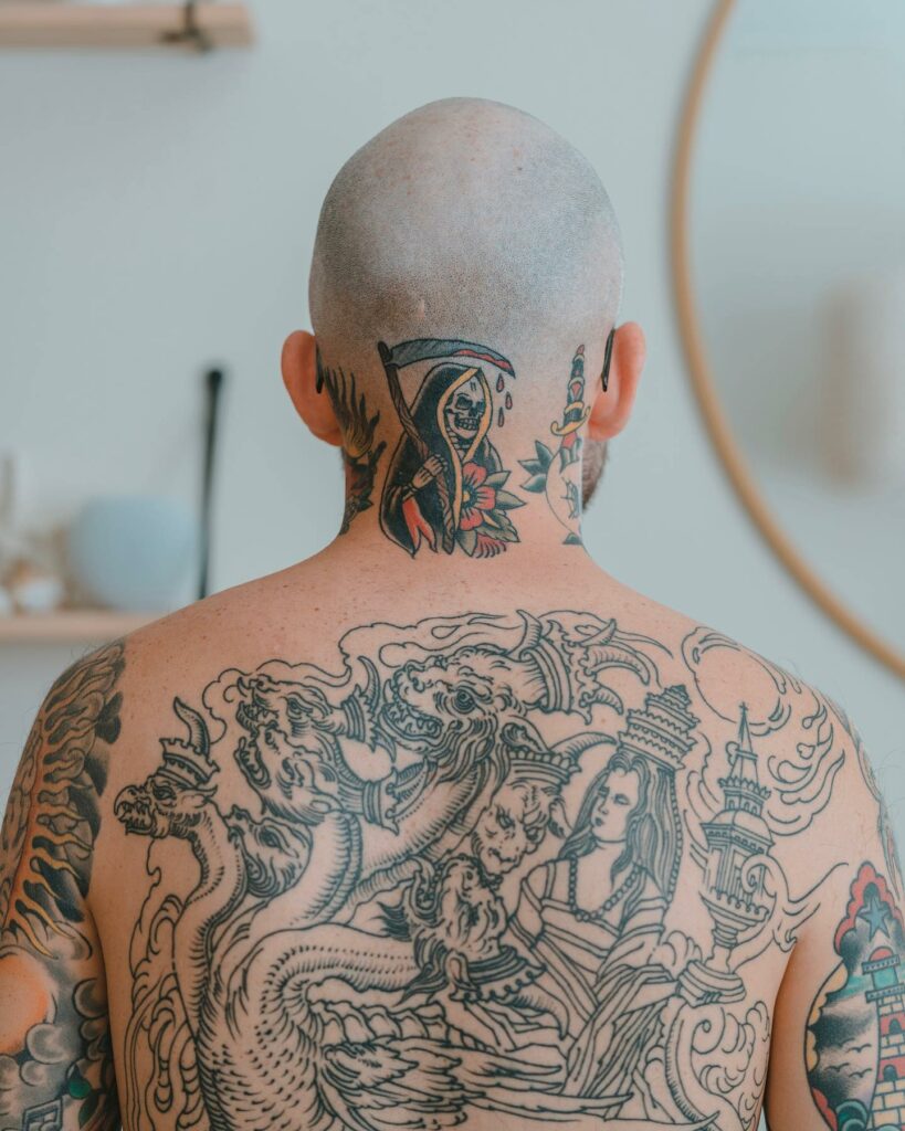 12+ Neck Sleeve Tattoo Ideas To Inspire You! 18 Grim Reaper Back Neck Tattoos For Men
