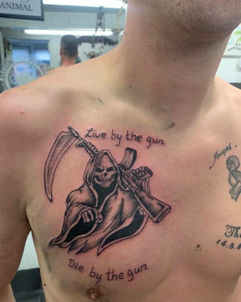 11+ Grim Reaper Chest Tattoo Ideas That Will Blow Your Mind! 18 Grim Reaper Tattoo - Chest Design
