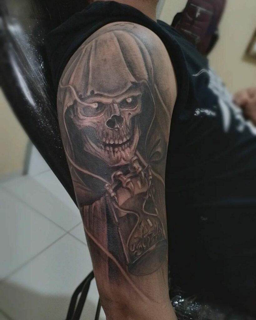 10+ Grim Reaper Tattoo Drawing Ideas That Will Blow Your Mind! 17 Grim Reaper Tattoo On The Arm