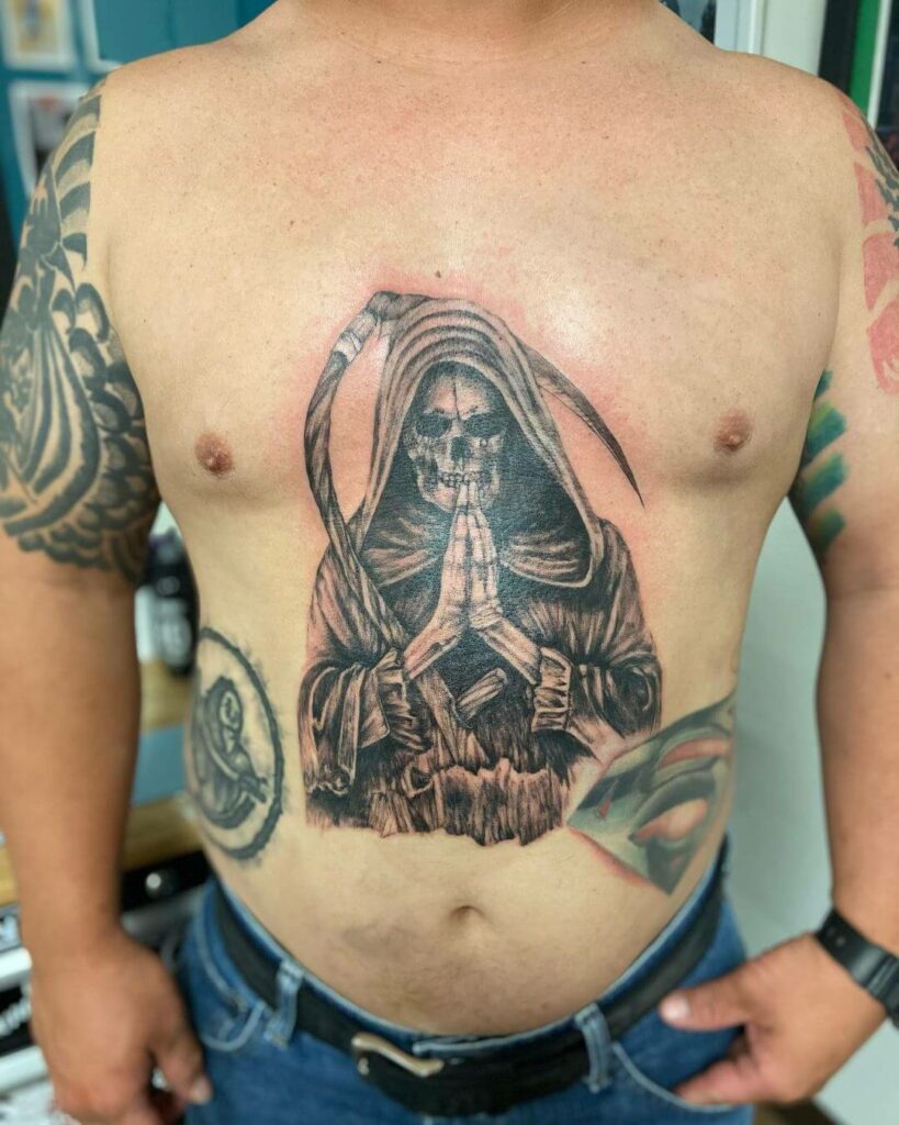 11+ Grim Reaper Chest Tattoo Ideas That Will Blow Your Mind! 11 Grim Reaper Tattoo Over Chest