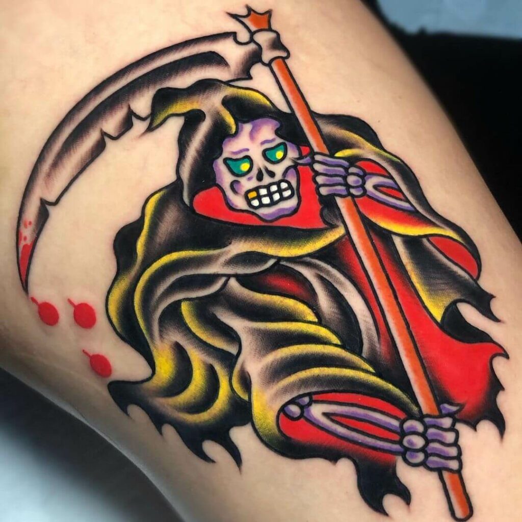 21+ Traditional Tattoo Flash Ideas You Have To See To Believe! 13 Grim Reaper Traditional Tattoo Flash