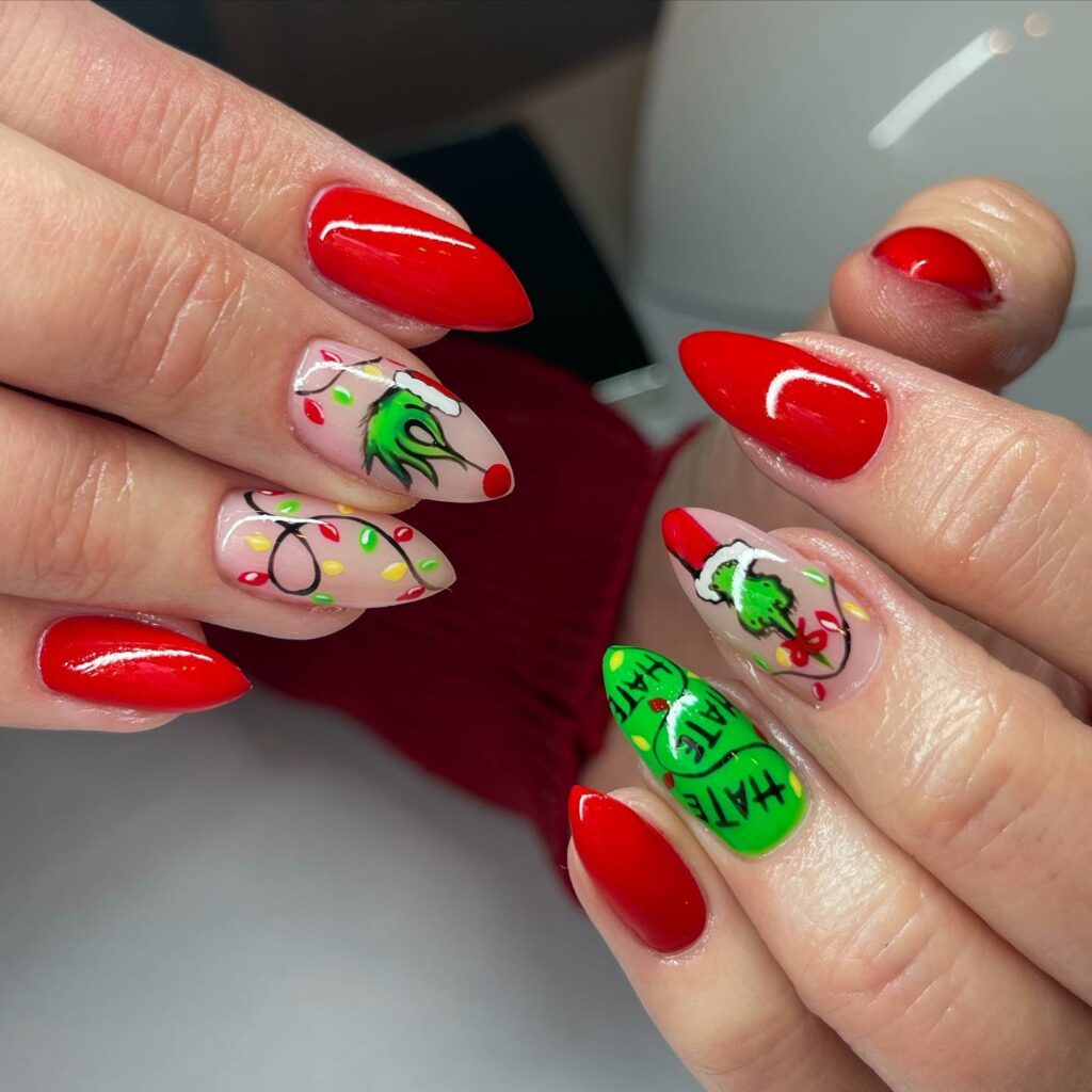 35 Latest Short Stiletto Nail Ideas to Try in 2024! 22 Grinch-Inspired Short Stiletto Nails