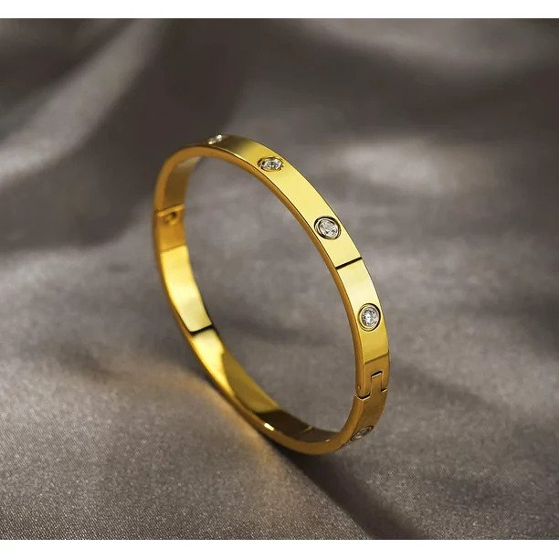 HANRU AD Jewelry 18 K Gold Plated Love Bangle Bracelet Stone Stainless Steel Bangle for Love
