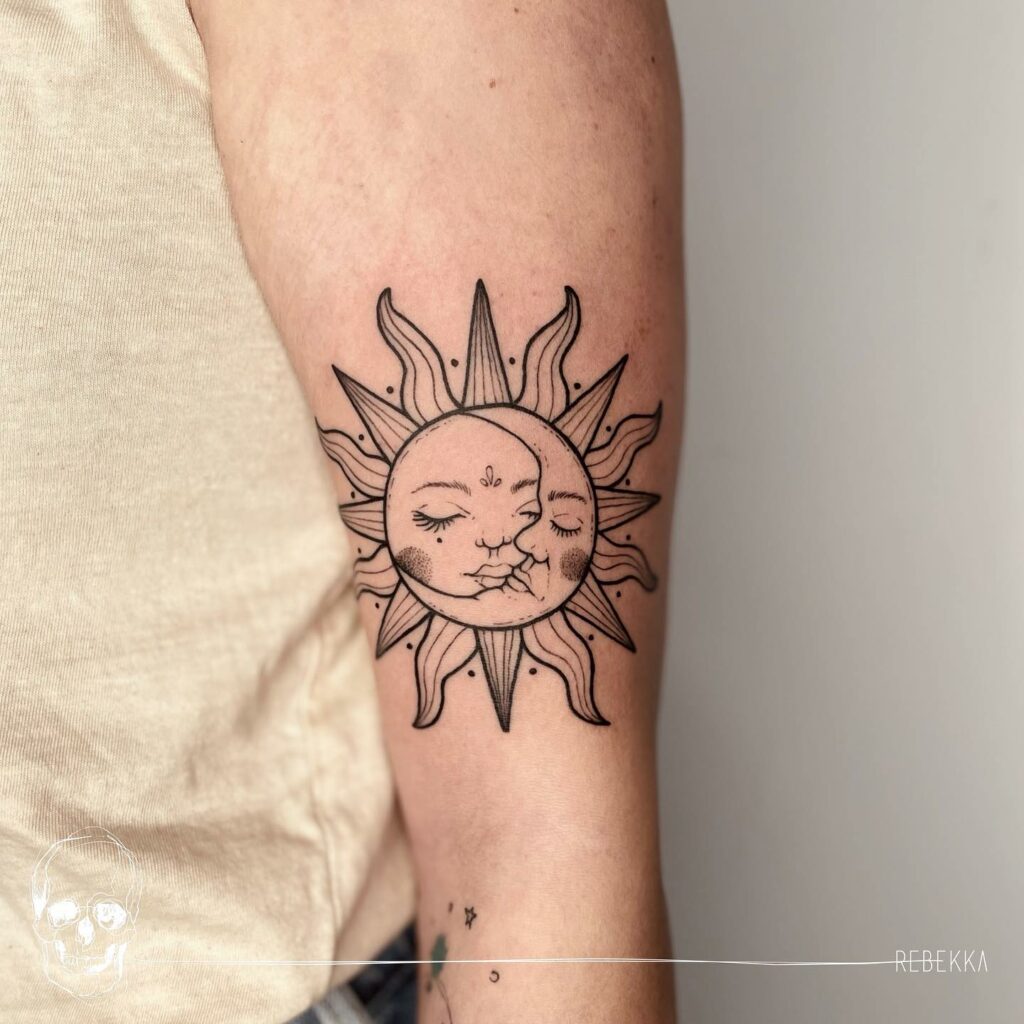 11+ Simple Sun And Moon Tattoo Ideas That Will Blow Your Mind! 19 Half And Half Sun And Moon Tattoo Design