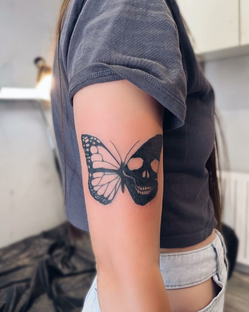 11+ Butterfly With Skull Tattoo Ideas That Will Blow Your Mind! 14 Half Butterfly And Skull Tattoo