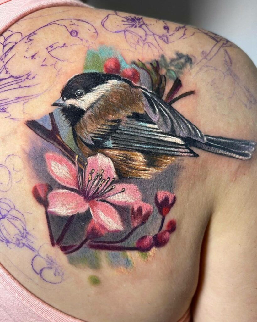 11+ Chickadee Tattoo Ideas That Will Blow your Mind! 16 Half Chest or Back Chickadee Tattoo