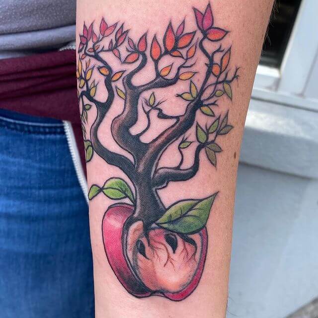 16 Latest Apple Tattoos To Inspire You In 2024! 23 Half Cut Apple Tattoo