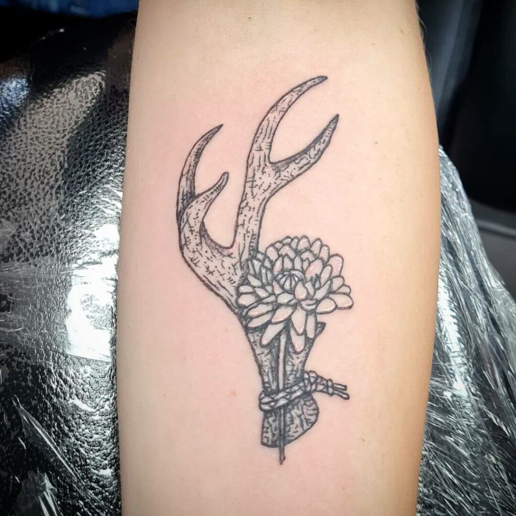 11 Latest Antler Tattoos To Inspire You In 2024! 17 Half Owl Half Stag Antler Tattoo For Harry Potter Followers