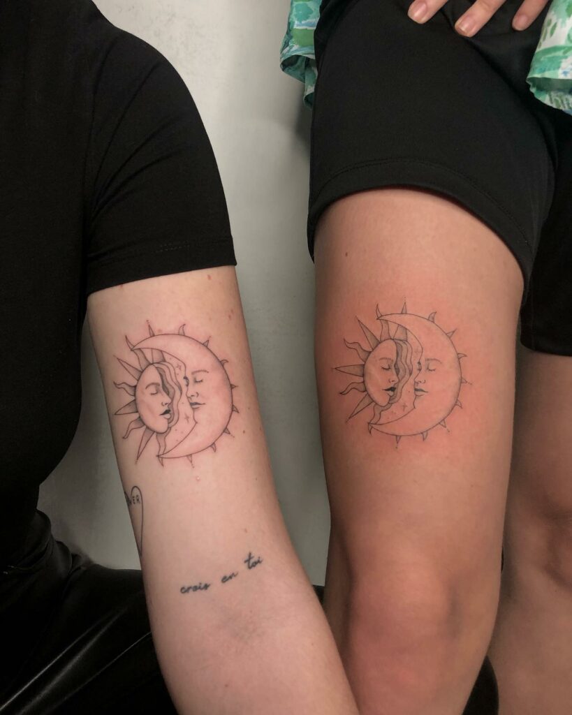 10+ Matching Sun And Moon Tattoo Ideas That Will Blow Your Mind! 17 Half Sun And Half Moon Tattoo With Friend