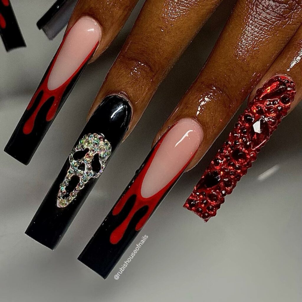 29 Latest Long Square Acrylic Nail Designs To Try In 2024! 26 Gothic Themes on Square Acrylic Nails