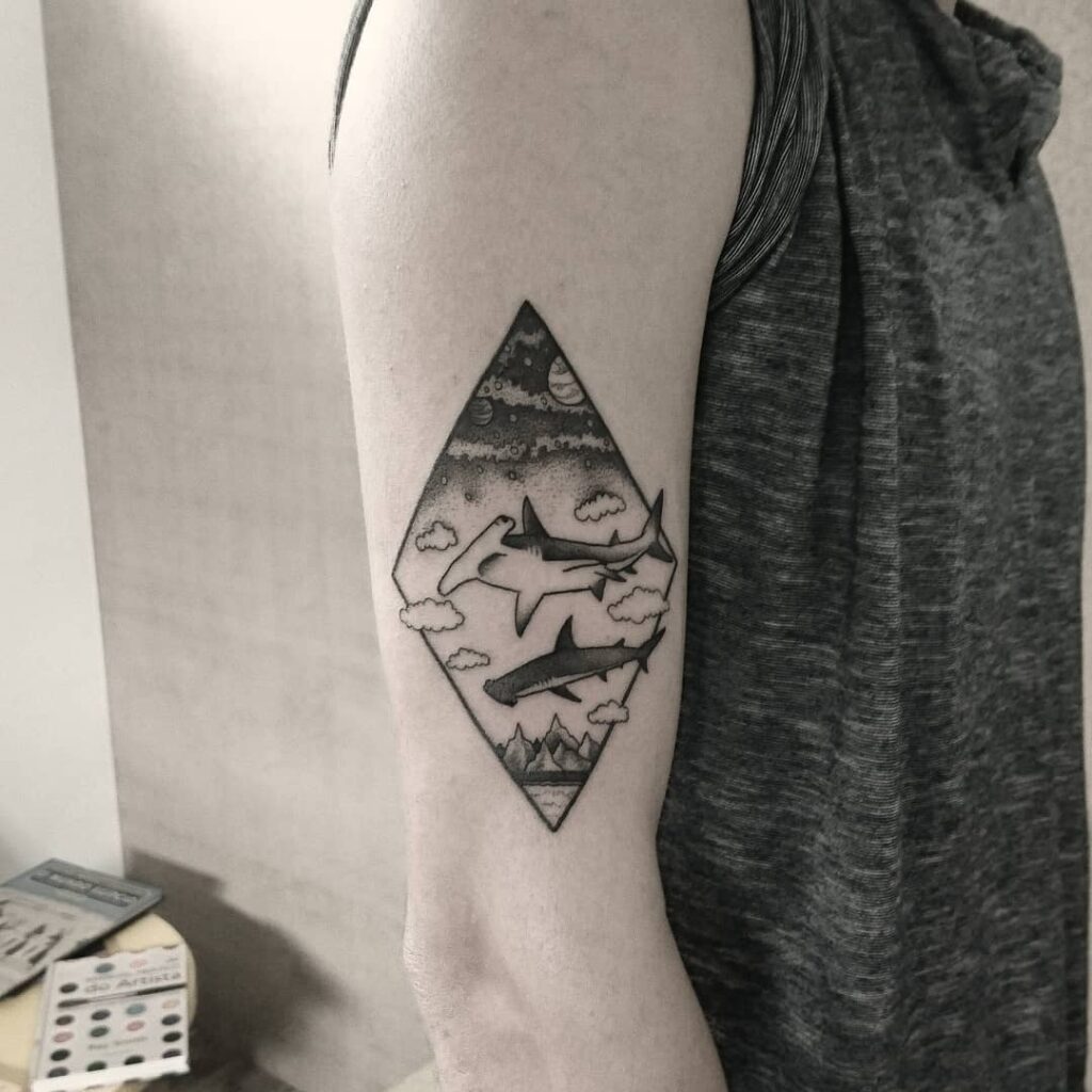 11+ Hammerhead Shark Tattoo Ideas You Have To See To Believe! 19 Hammerhead Shark In A Rhombus