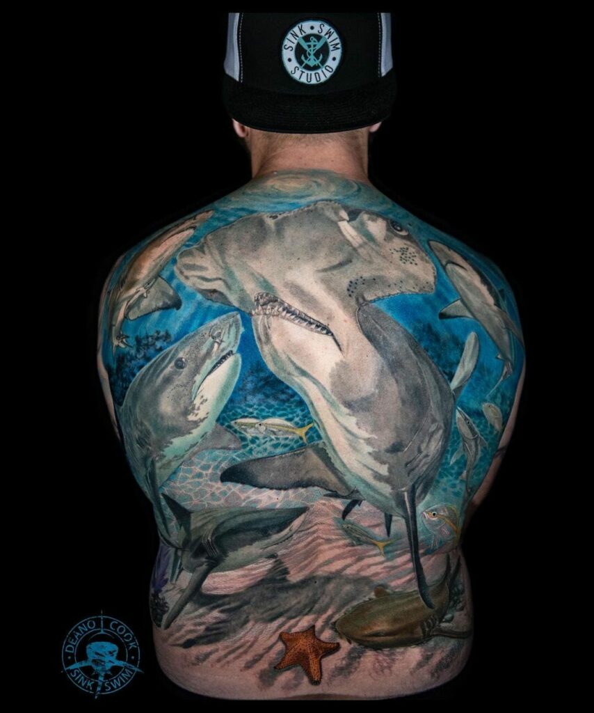 11+ Hammerhead Shark Tattoo Ideas You Have To See To Believe! 13 Hammerhead Shark Tattoo On Back