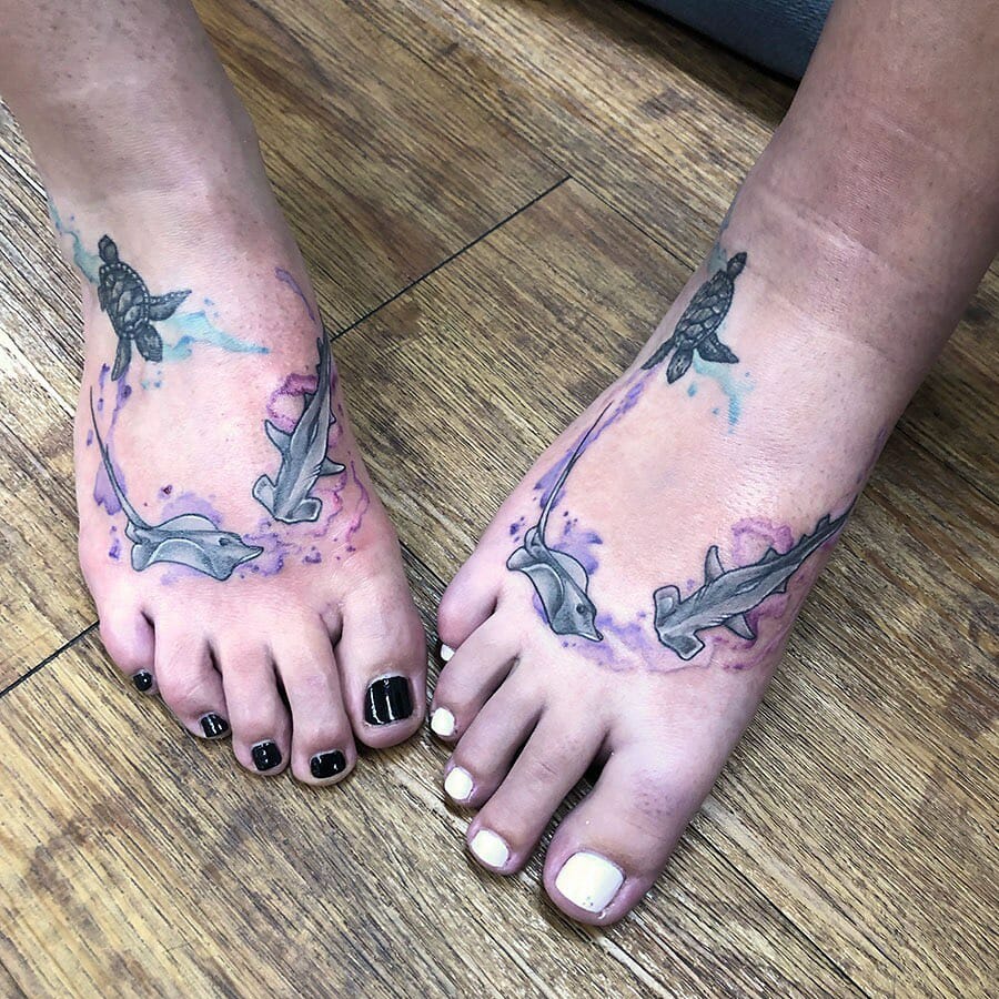 11+ Hammerhead Shark Tattoo Ideas You Have To See To Believe! 24 Hammerhead Shark Tattoos On Feet