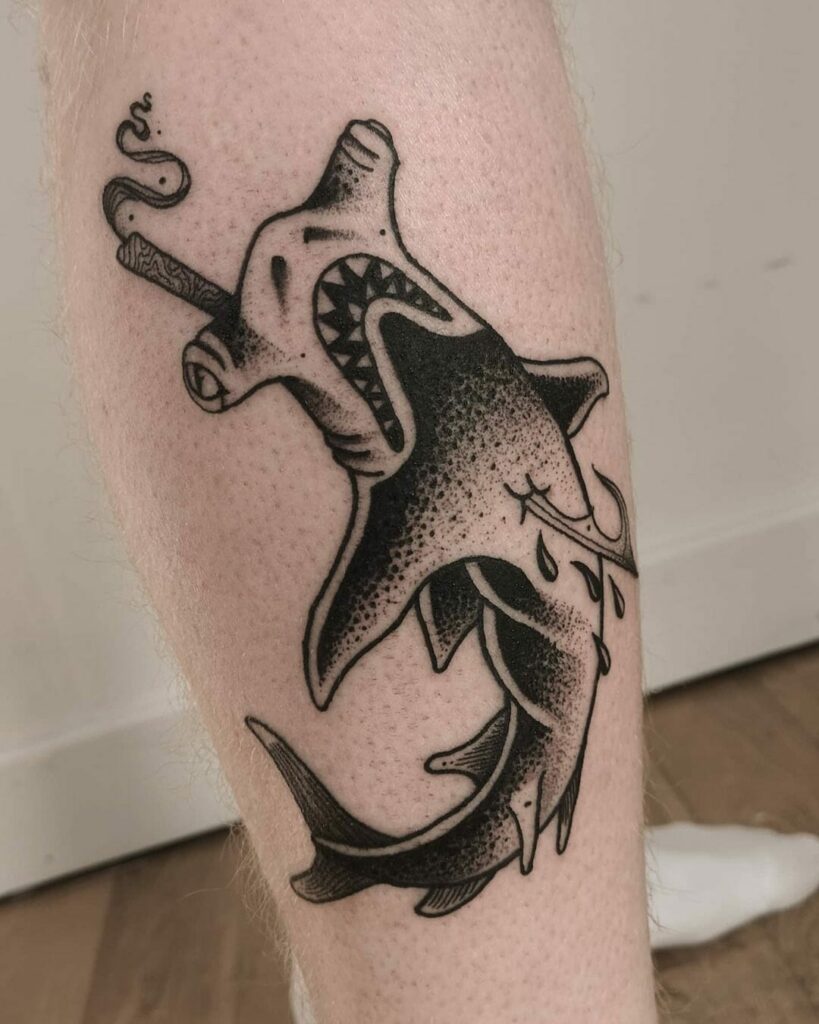 11+ Hammerhead Shark Tattoo Ideas You Have To See To Believe! 23 Hammerhead Shark Tattoos With Fish Hook