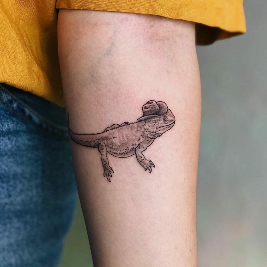18+ Bearded Dragon Tattoo Ideas To Inspire You! 23 Hat Dragon Tattoo Design On Arm