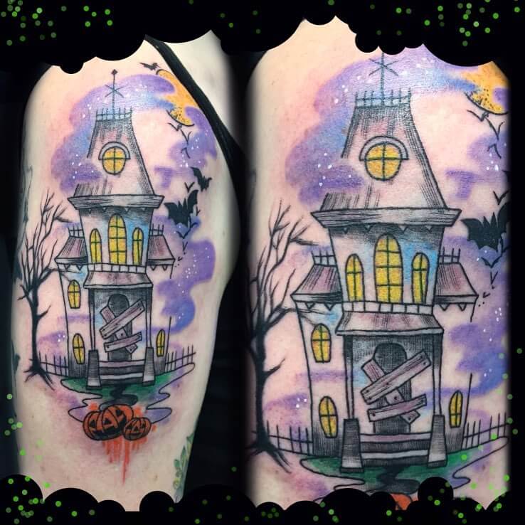 12+ Haunted House Tattoo Ideas To Inspire You! 15 Haunted Halloween House