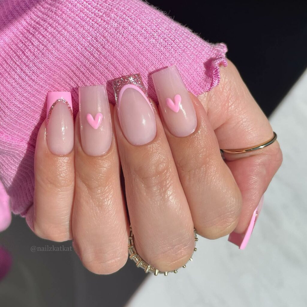 32 Latest Square French Nail Designs To Try In 2024! 36 Heart Pink Square French Nails