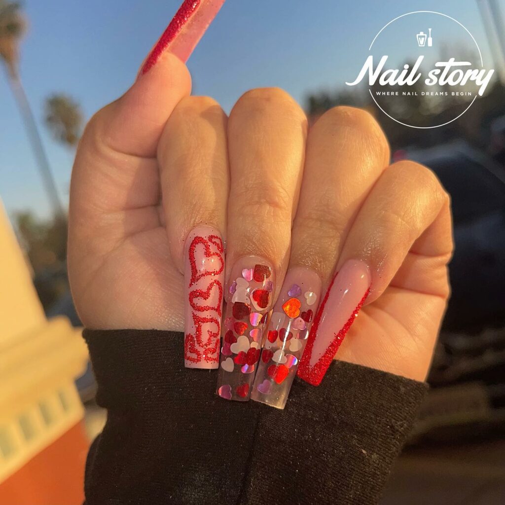 Explore 34 Red Acrylic Nail Designs To Try in 2024 15 Heart Red Acrylic Nails