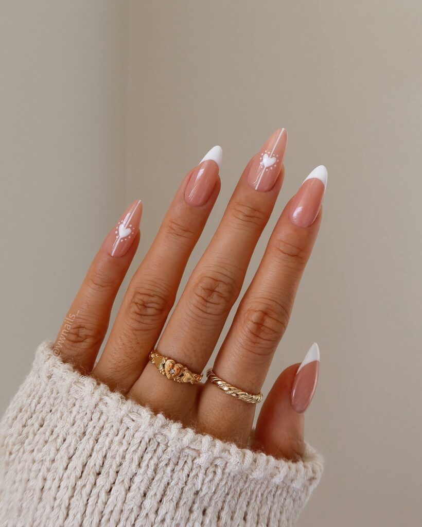 Rock 25 Chic White Almond Nail Designs in 2024 33 Heart Accents on White Almond Nails