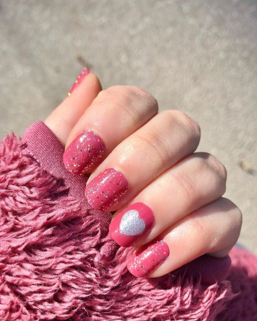 59 White Glitter Nail Designs To Try In 2024! 63 Heart White glitter on Pink nails